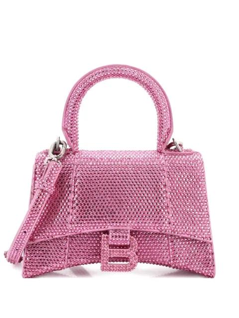 Hourglass Top Handle Bag Suede with Crystals XS crossbody bag by BALENCIAGA 