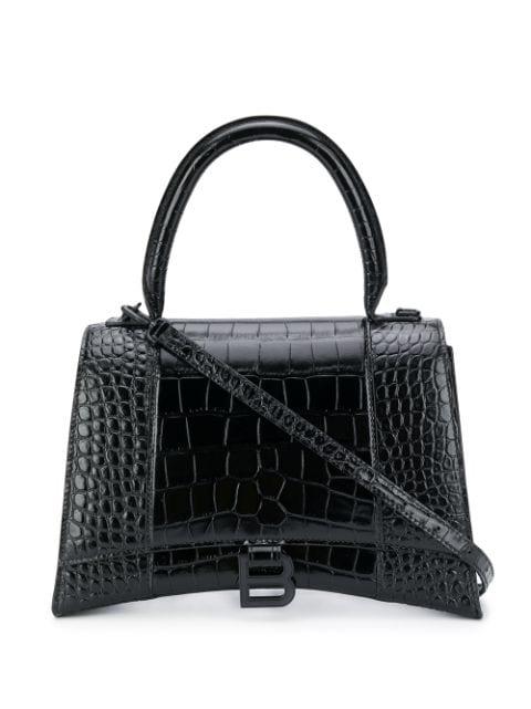 Hourglass crocodile-embossed top-handle bag by BALENCIAGA