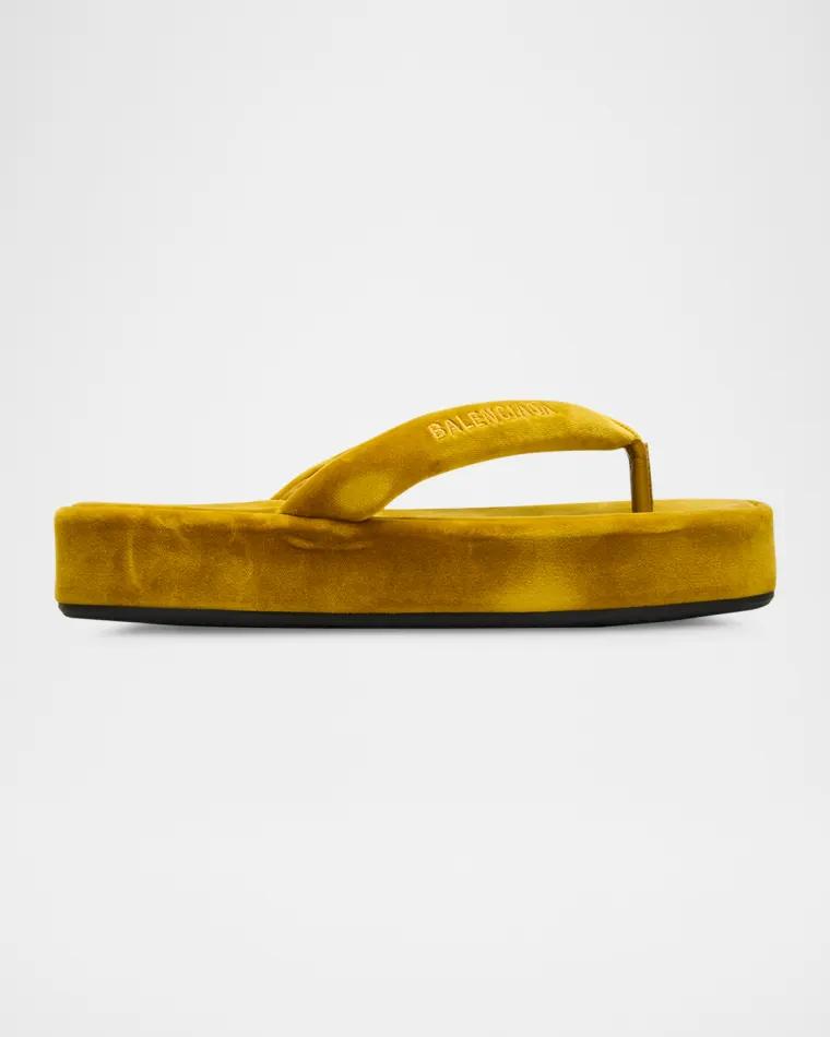 Jet Lag Stretch Velvet Platform Thong Sandals by BALENCIAGA