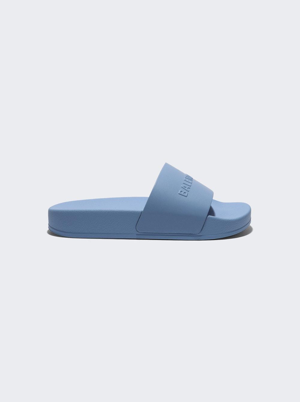 Kids Pool Rubber Logo Slides Light Blue  | The Webster by BALENCIAGA