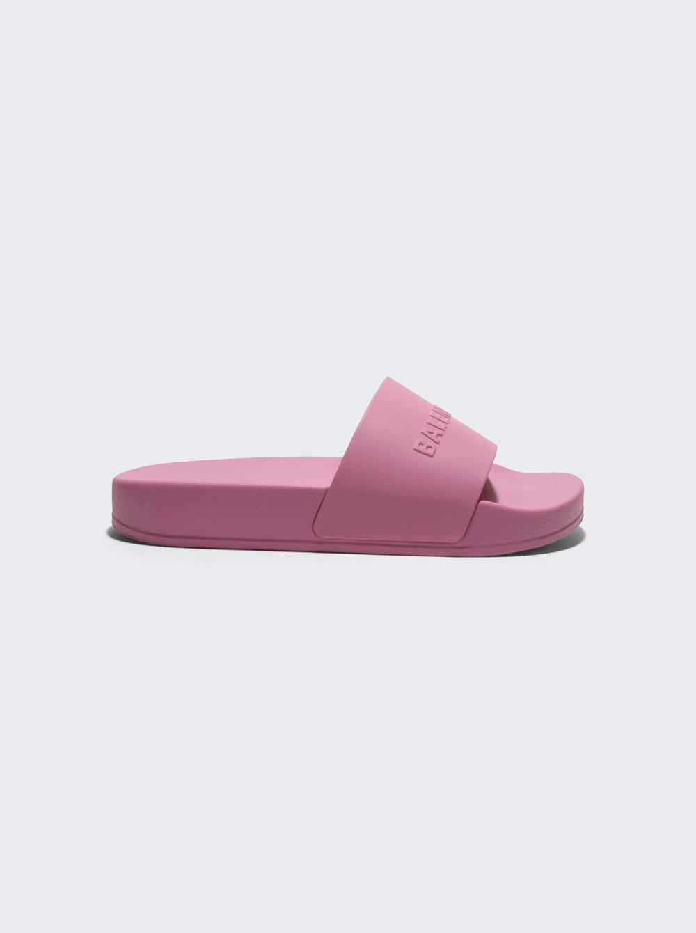 Kids Pool Rubber Logo Slides Light Pink  | The Webster by BALENCIAGA