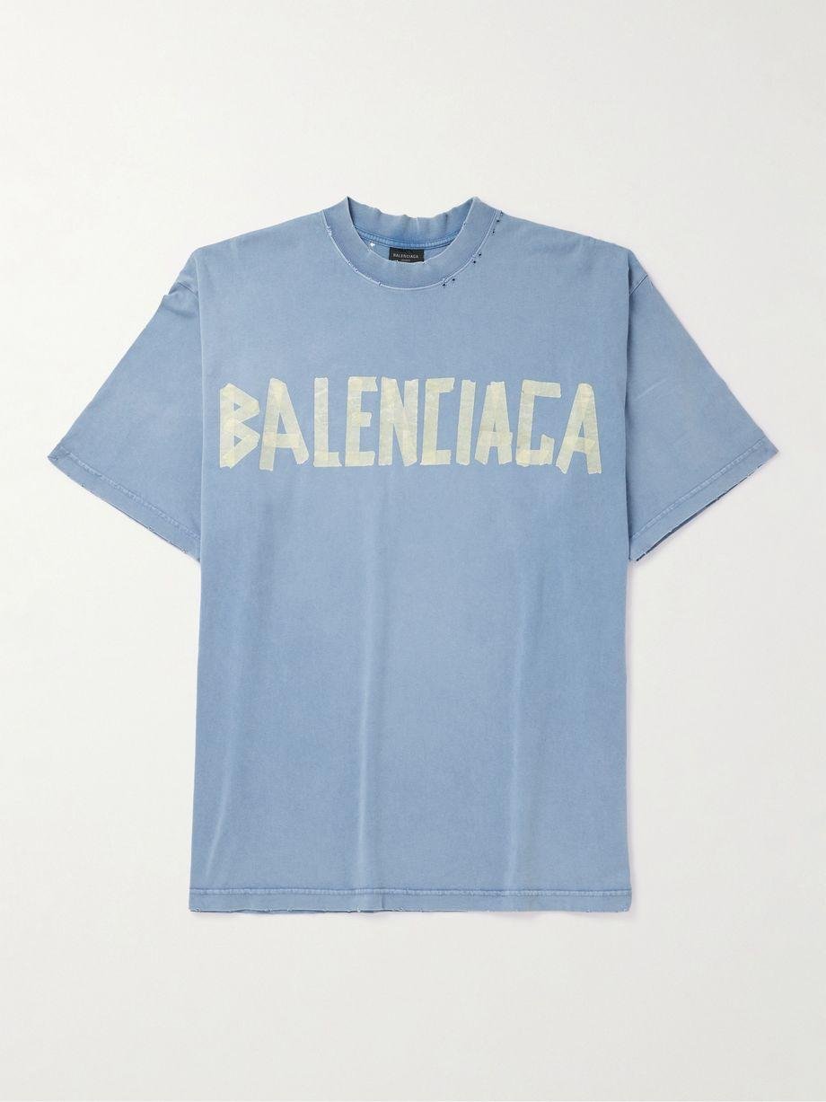 Oversized Distressed Logo-Print Cotton-Jersey T-Shirt by BALENCIAGA