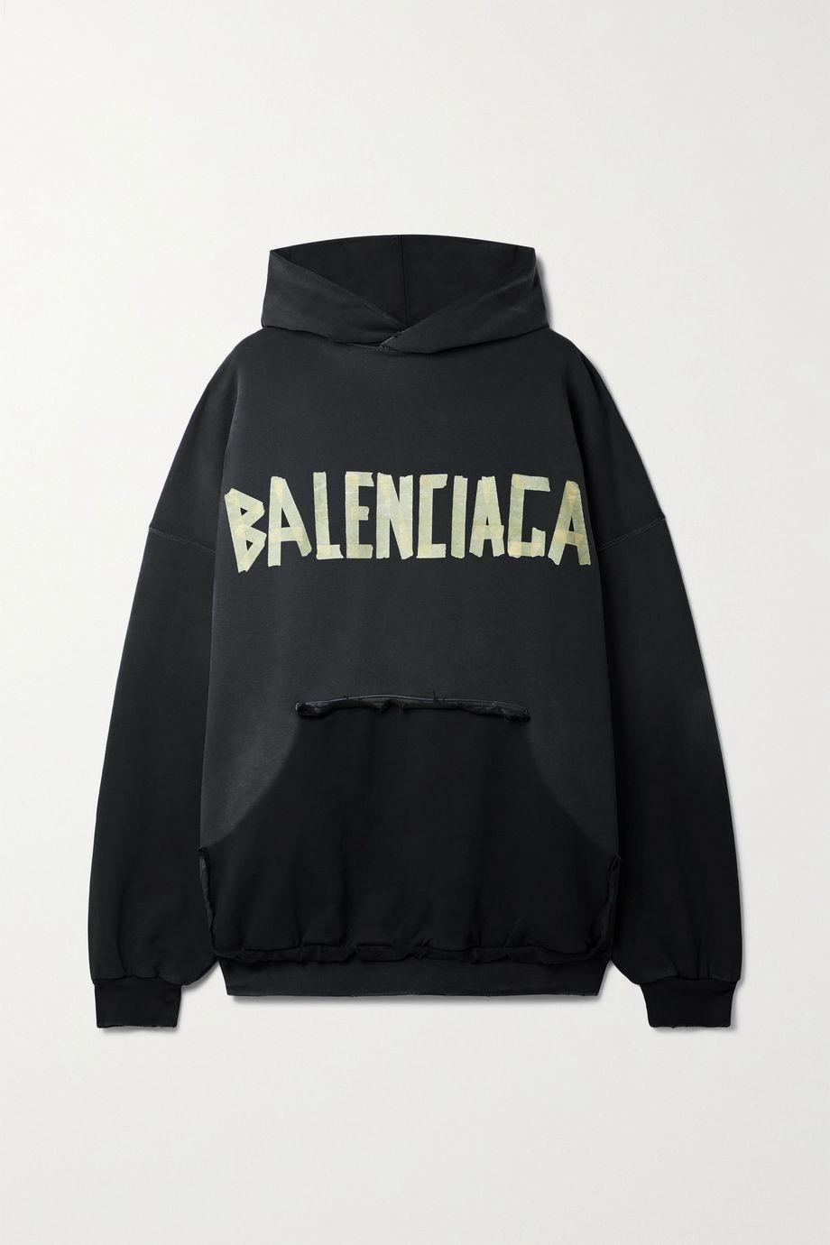 Oversized distressed printed cotton-jersey hoodie by BALENCIAGA