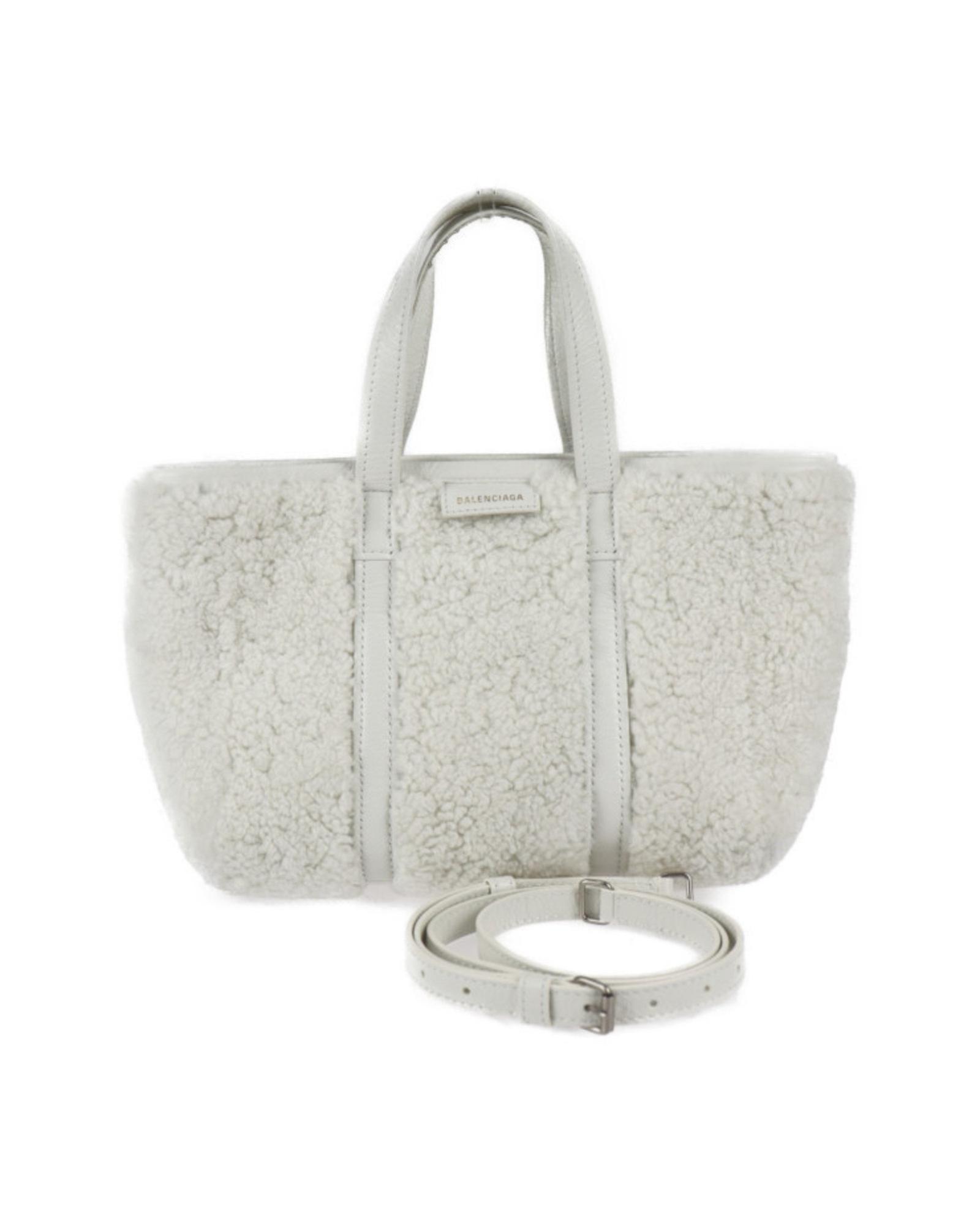 Preloved Hourglass Sherpa Tote Bag Women - White Shoulder Bags by BALENCIAGA