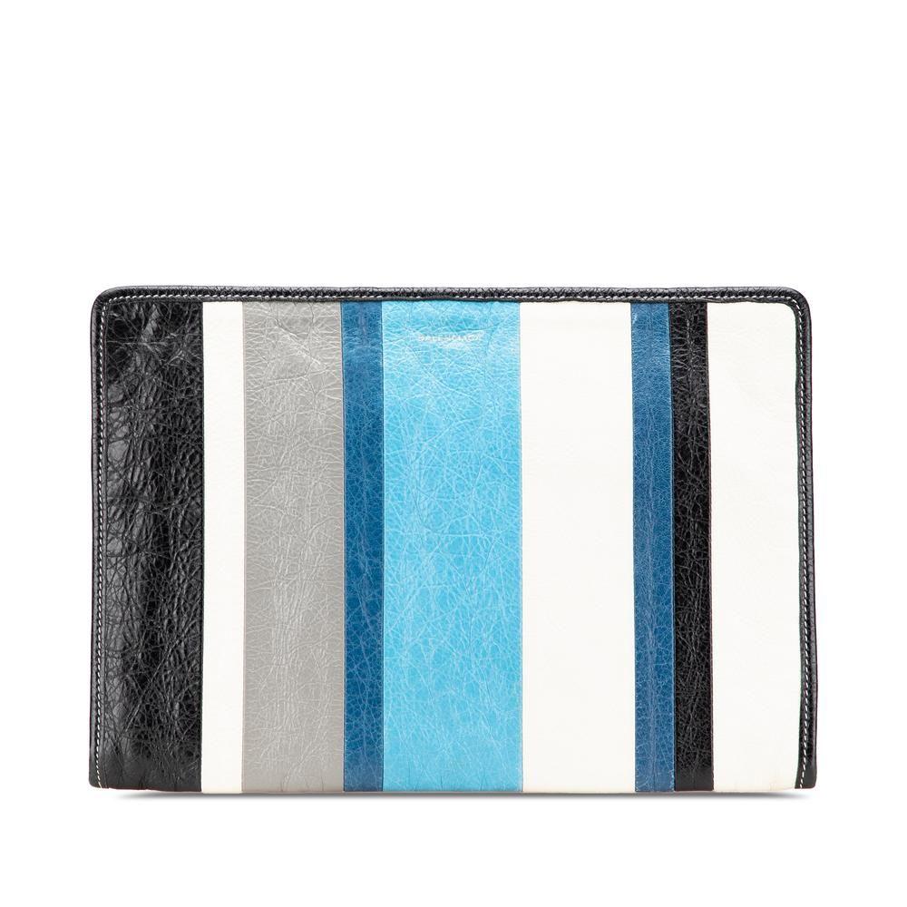 Preloved Striped Leather Pouch with Top Zip Closure for Essential by BALENCIAGA