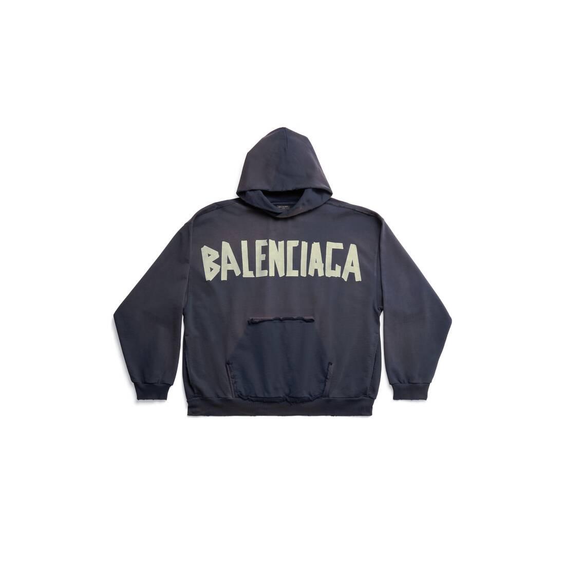 Tape Type Ripped Pocket Hoodie Large Fit in Navy Blue by BALENCIAGA