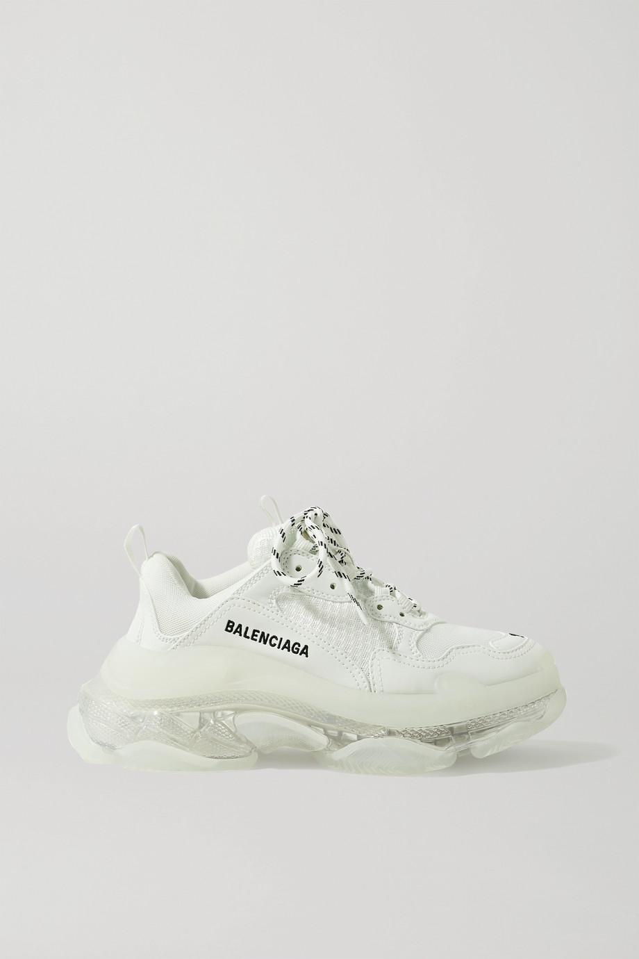 Triple S Clear Sole logo-embroidered leather, nubuck and mesh sneakers by BALENCIAGA