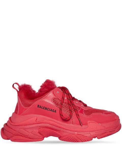 Triple S faux-fur trim sneakers by BALENCIAGA