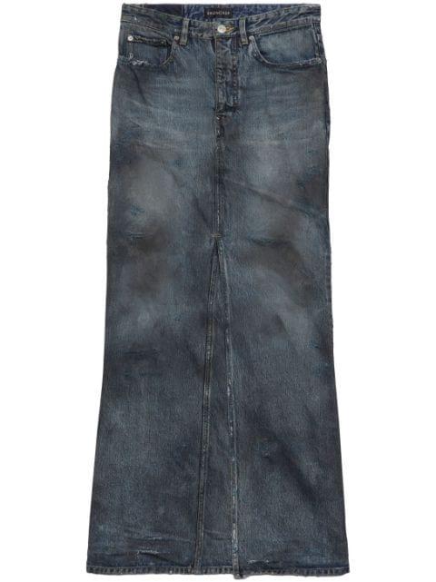 distressed denim maxi skirt by BALENCIAGA