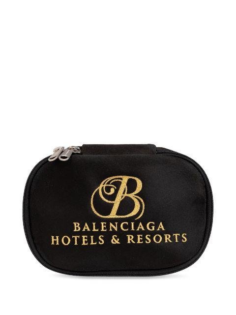 logo-embroidered velvet clutch bag by BALENCIAGA