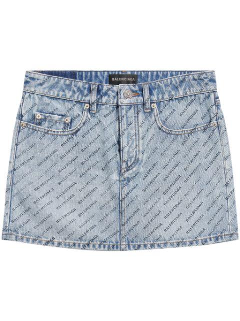 logo-print denim mini skirt by BALENCIAGA
