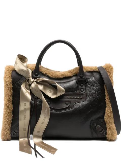 medium Le City shearling-trimmed tote bag by BALENCIAGA