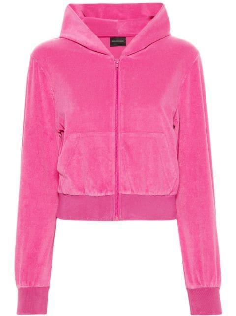 rhinestone-logo zipped hoodie by BALENCIAGA