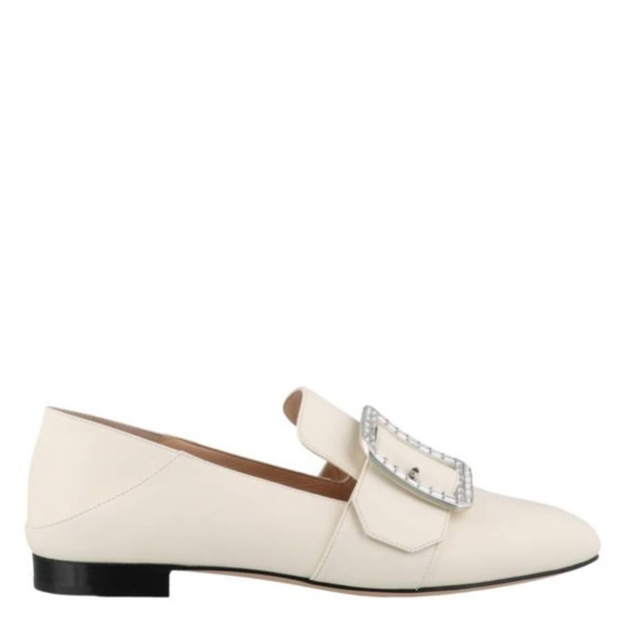 Bally Janelle Crystal Buckle Leather Loafers by BALLY