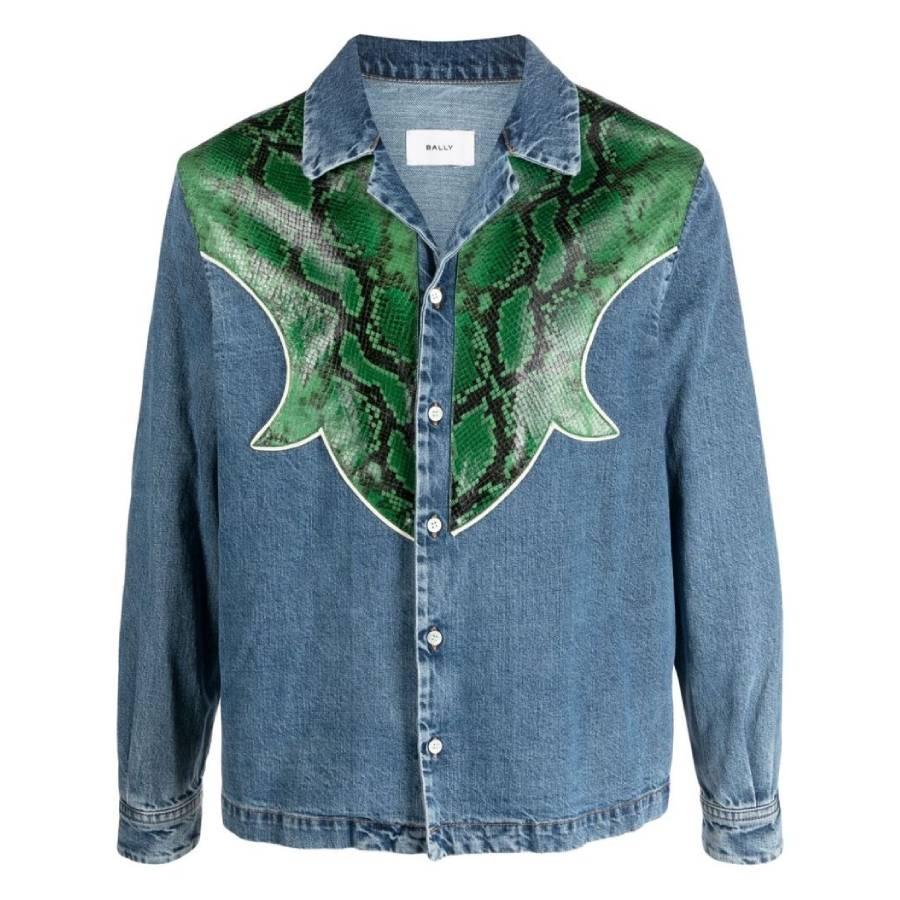 Bally Snakeskin Panelled Denim Shirt by BALLY