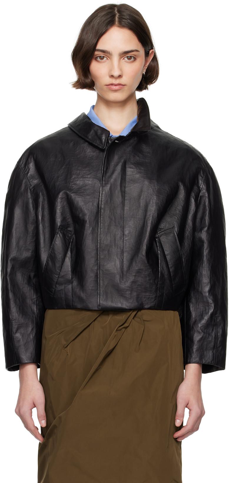 Black Coated Leather Jacket by BALLY