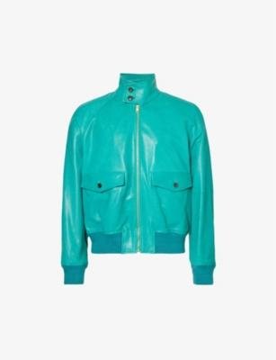 Funnel-neck raglan-sleeved regular-fit leather blouson jacket by BALLY