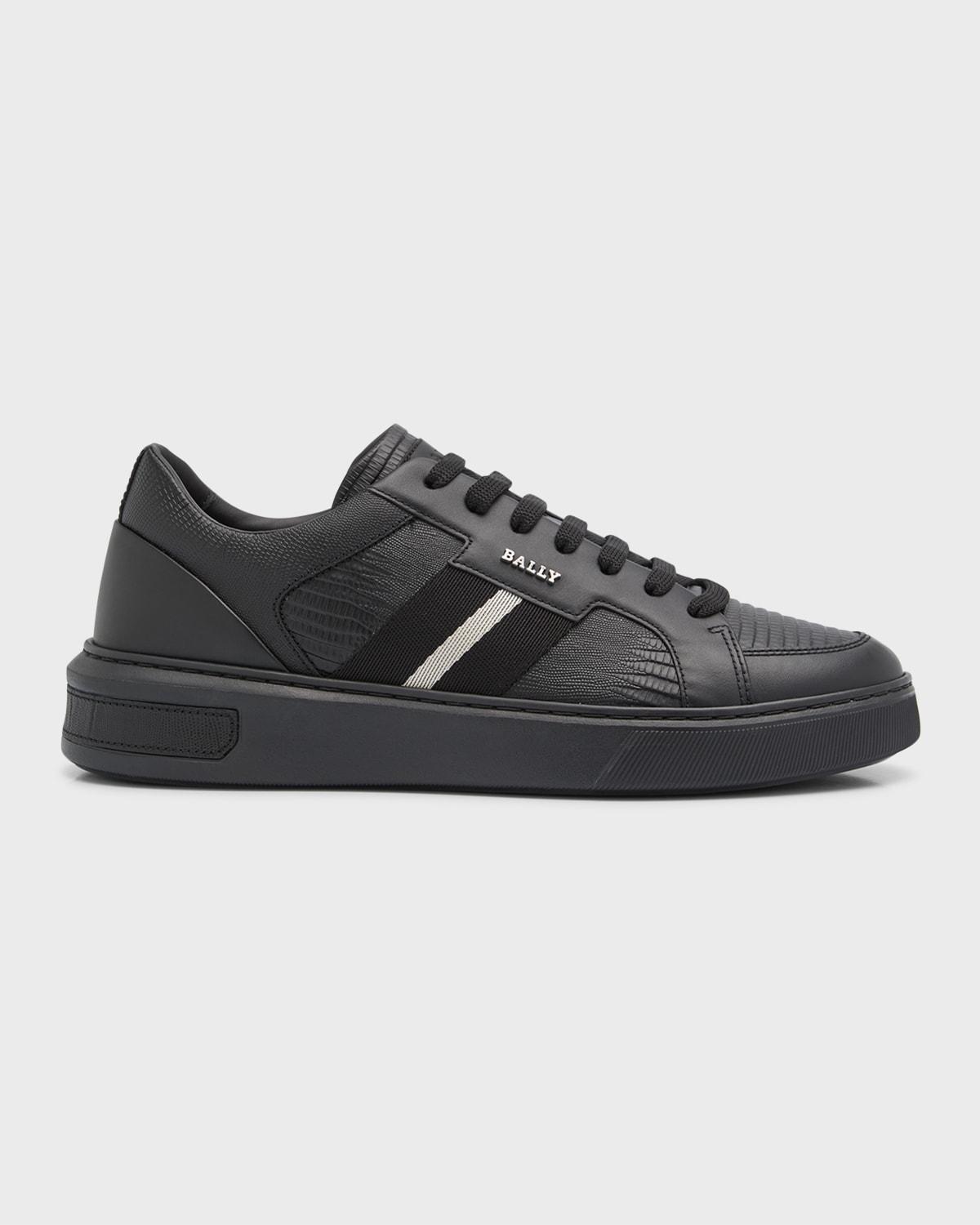 Men's Moony Lizard-Embossed Leather Low-Top Sneakers by BALLY
