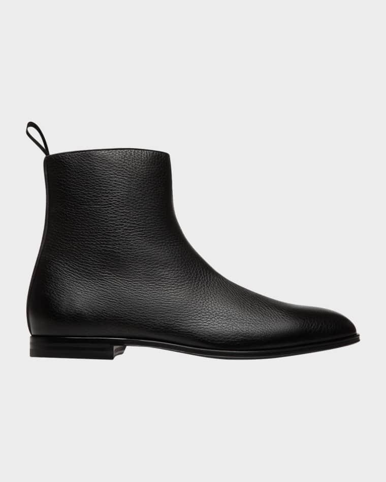 Men's Wently Grainy Leather Side-Zip Ankle Boots by BALLY