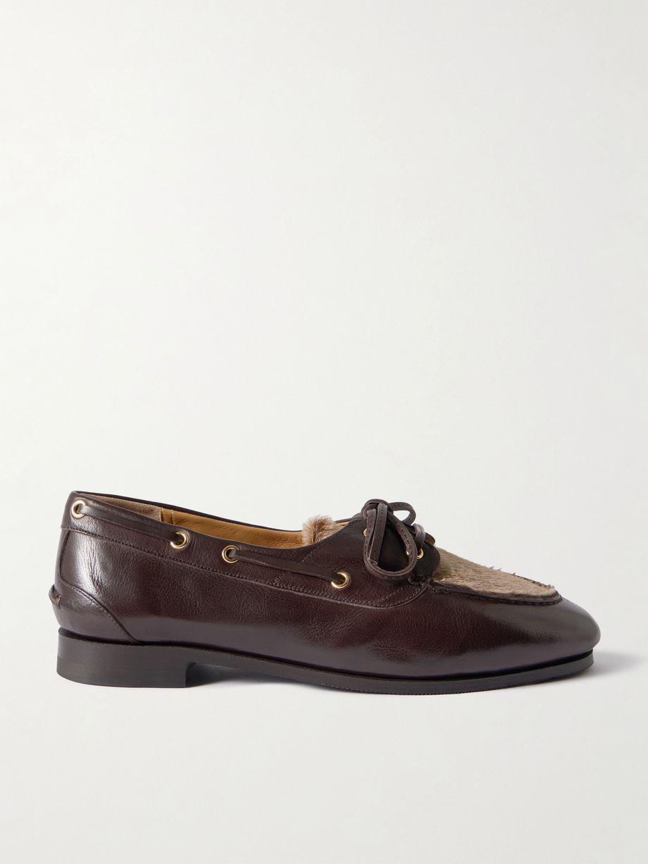 Pinar calf hair-trimmed leather boat shoes by BALLY