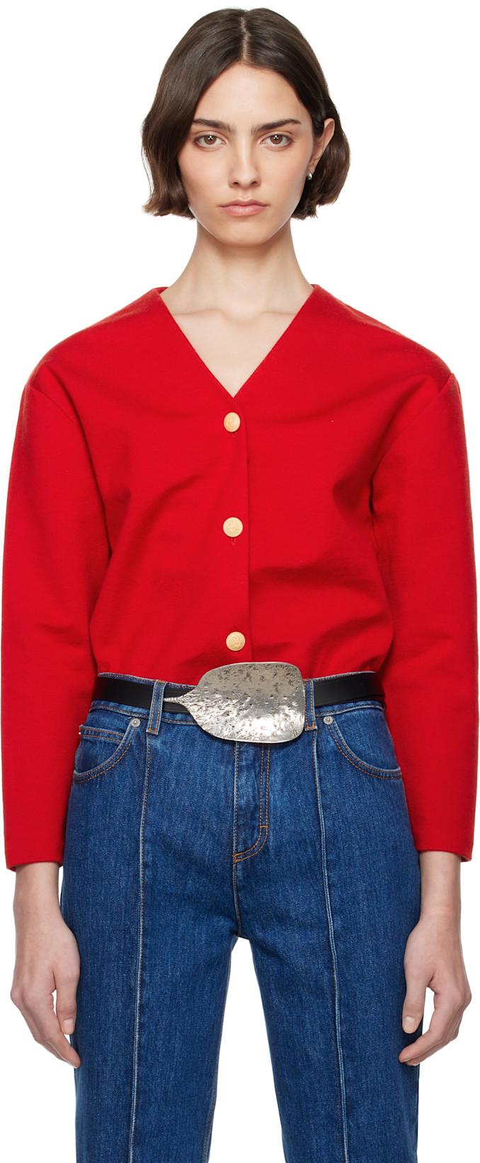 Red V-Neck Cardigan by BALLY