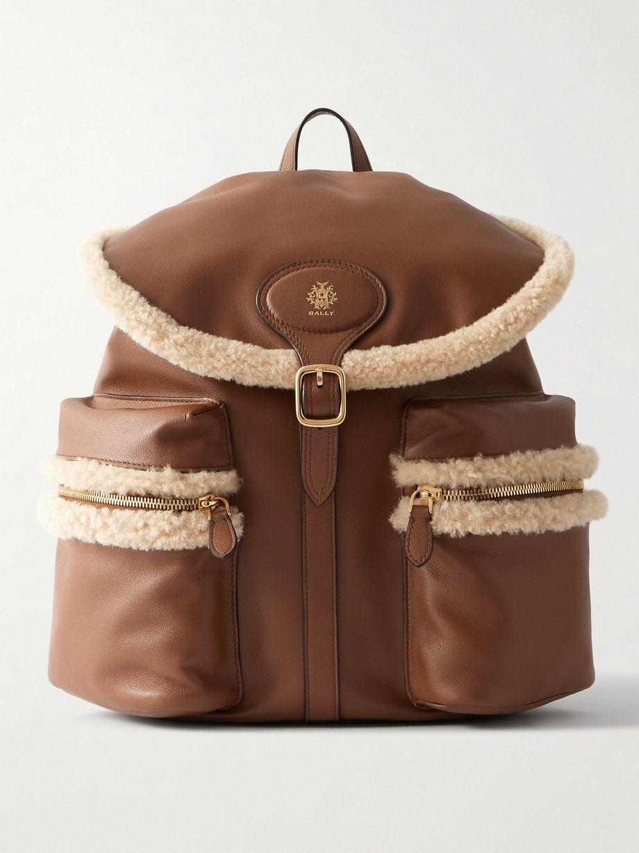 Shearling-trimmed leather backpack by BALLY