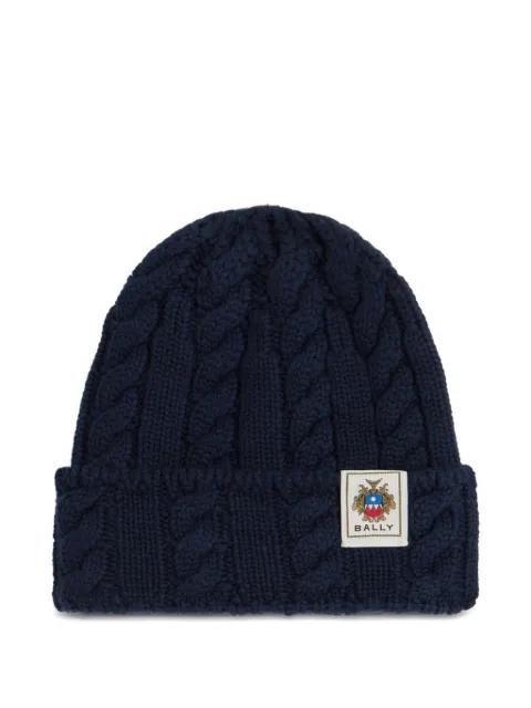 cable-knit crest-label beanie hat by BALLY cable-knit crest-label beanie hat by BALLY