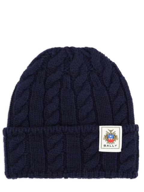 cable-knit logo-patch beanie hat by BALLY