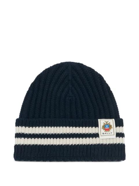logo-patch striped beanie by BALLY