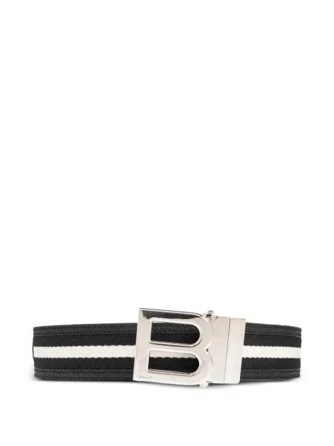 logo-plaque striped belt by BALLY