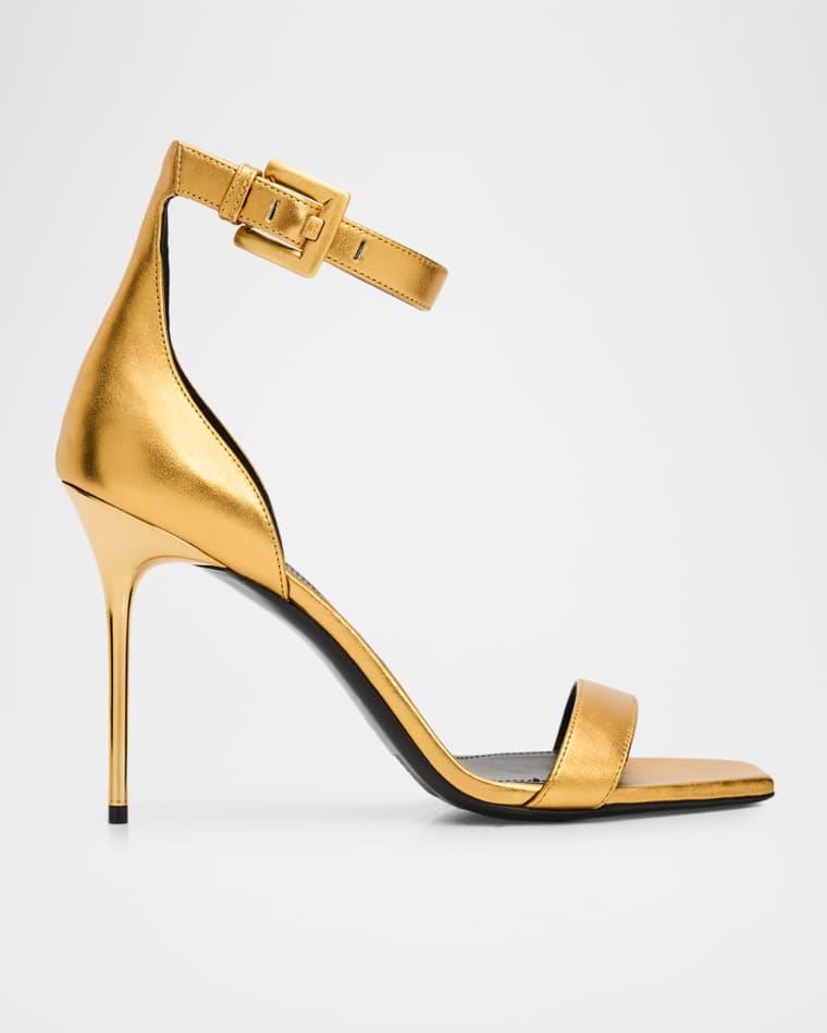 100mm Anthem Metallic Leather Sandals by BALMAIN