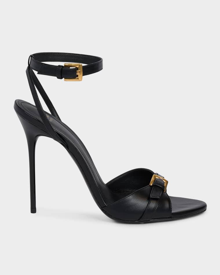 110mm Anthem Leather Ankle-Strap Sandals by BALMAIN