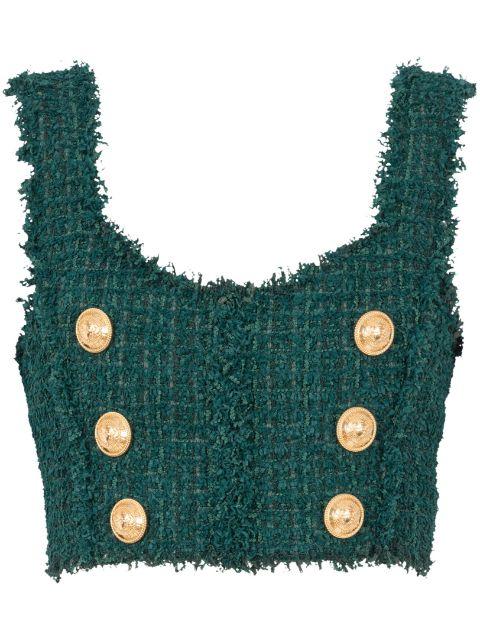 6-Buttons tweed cropped top by BALMAIN