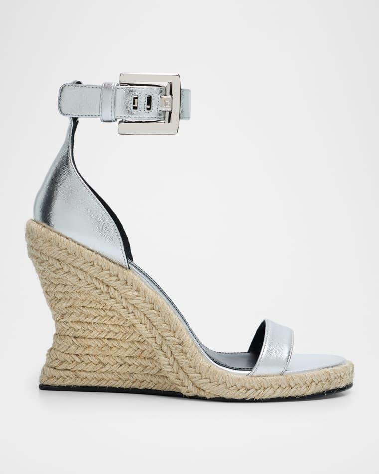 85mm Metallic Leather Espadrille Wedge Sandals by BALMAIN