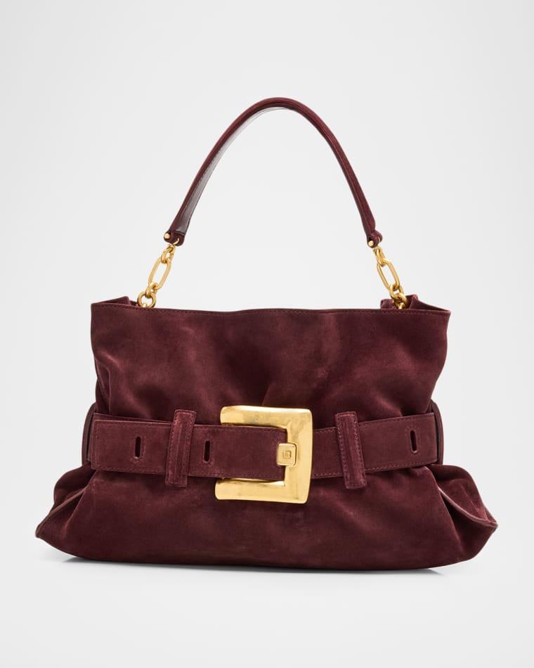Anthem Medium Shoulder Bag in Suede by BALMAIN