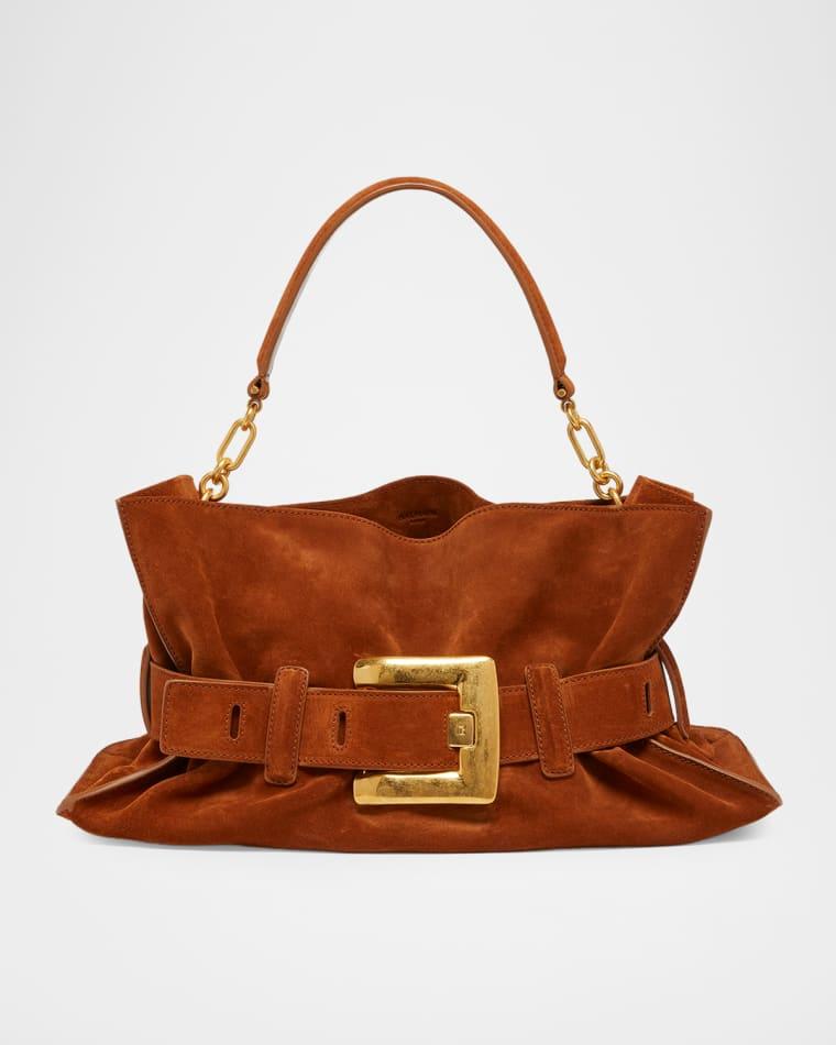 Anthem Medium Shoulder Bag in Suede by BALMAIN