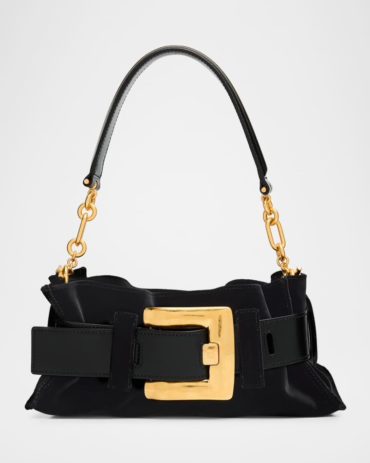 Anthem Mini Buckle Shoulder Bag in Velvet by BALMAIN