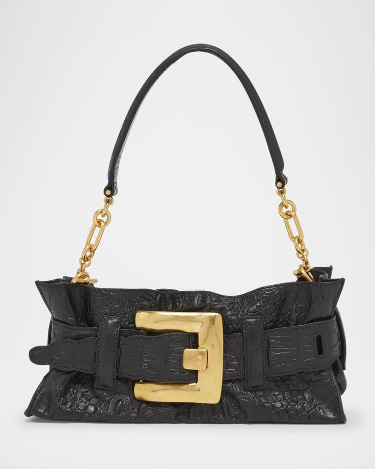 Anthem Mini Shoulder Bag in Croc-Embossed Leather by BALMAIN