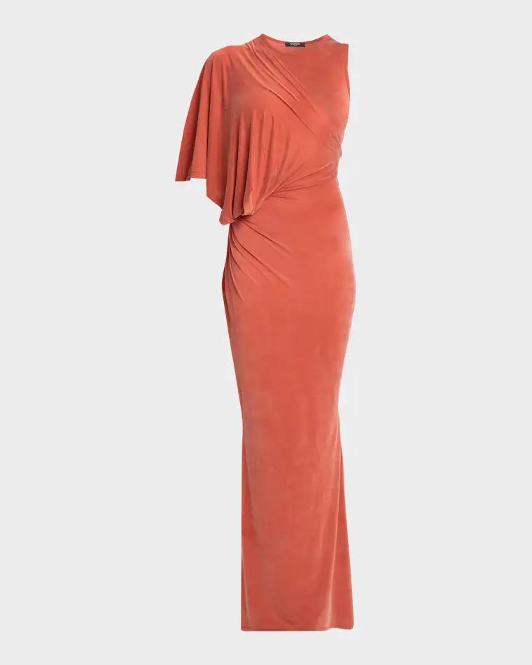 Asymmetric Draped Shoulder Gown by BALMAIN