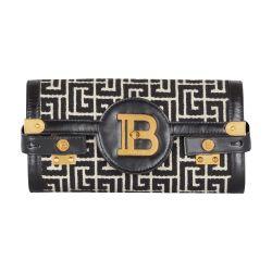B-Buzz 23 jacquard and leather clutch bag by BALMAIN