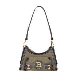 B-Buzz hobo bag in leather and canvas by BALMAIN