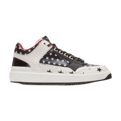 B-Court Mid Top Stars Print Leather Sneakers by BALMAIN