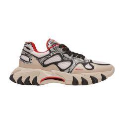 B-East Mesh and Snakeskin-Effect Leather Sneakers by BALMAIN