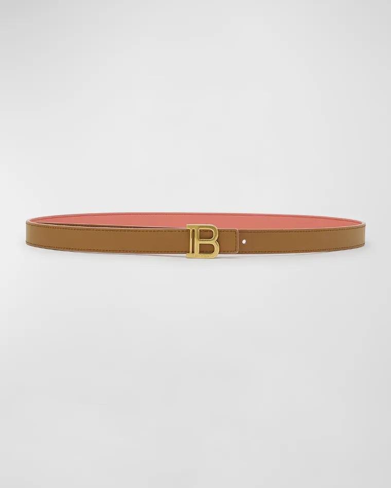 B-Monogram Reversible Leather Skinny Belt by BALMAIN