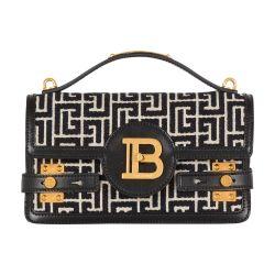B-buzz Shoulder 24 bag In calfskin and PB jacquard canvas by BALMAIN