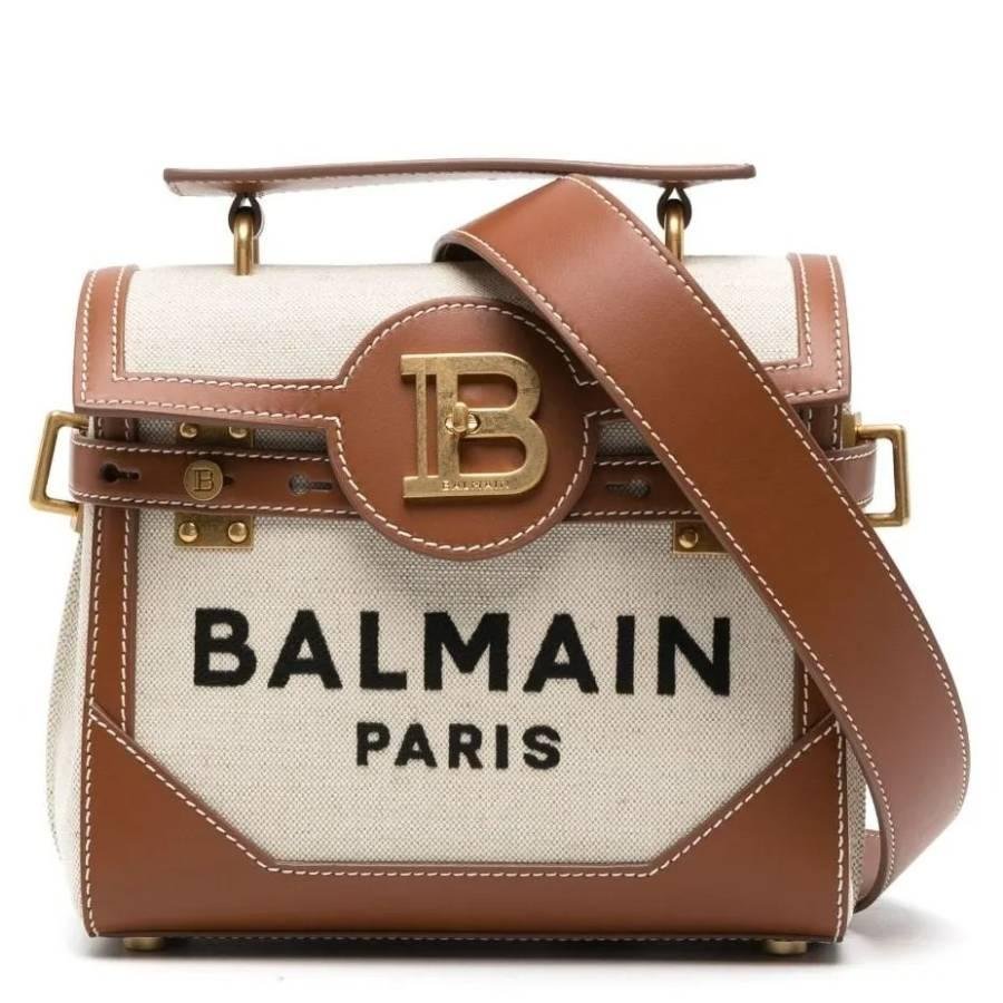 Balmain Beige B-Buzz 23 Canvas And Leather Bag by BALMAIN