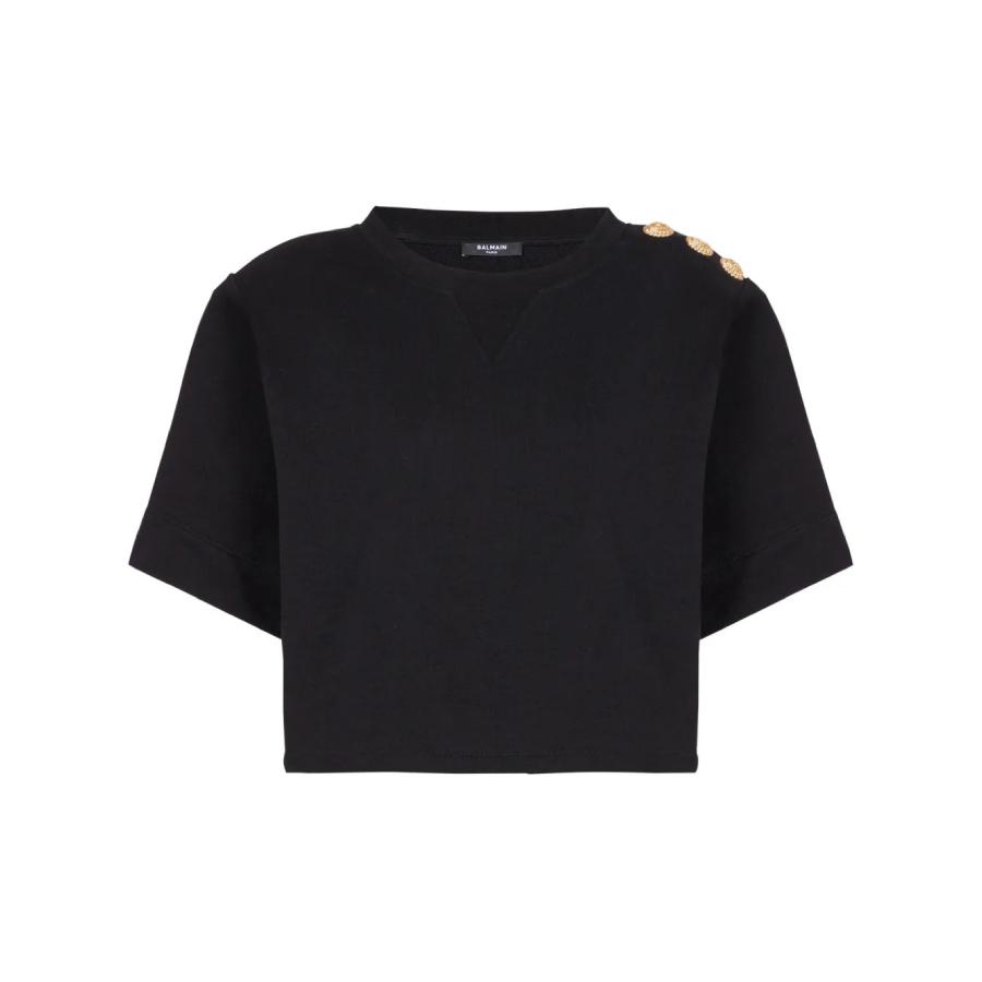 Balmain Button-Detail Cropped Crew-Neck Sweatshirt by BALMAIN
