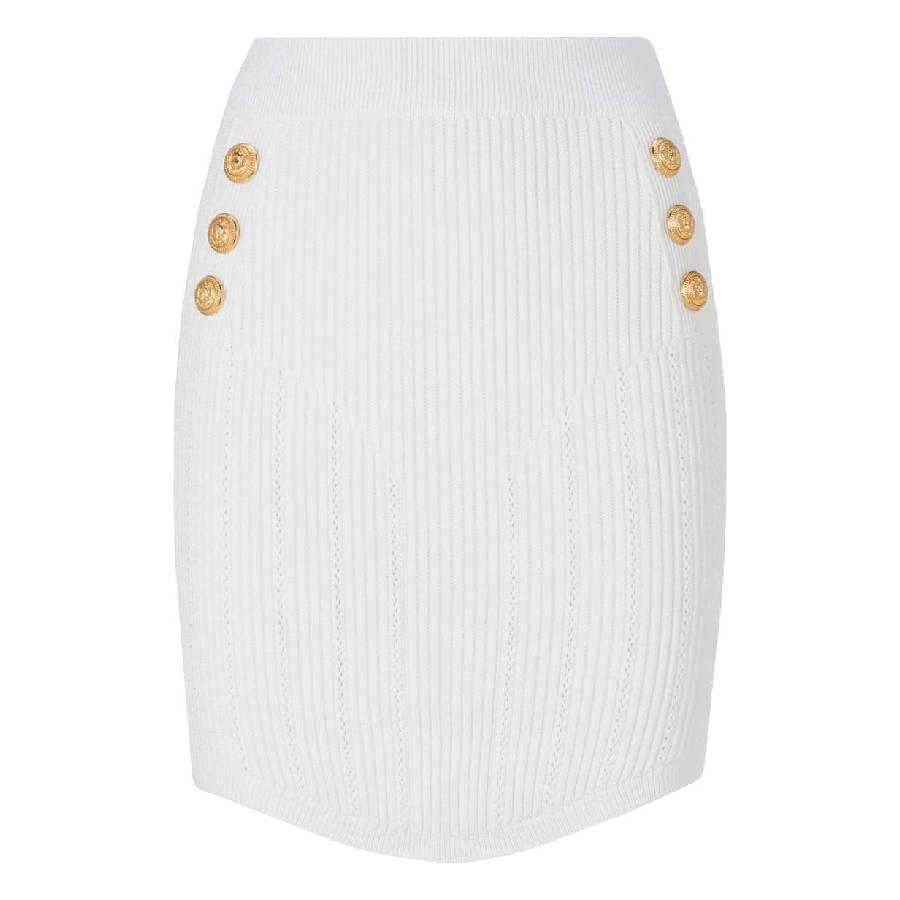 Balmain Button Embellished Mini Knit Skirt by BALMAIN