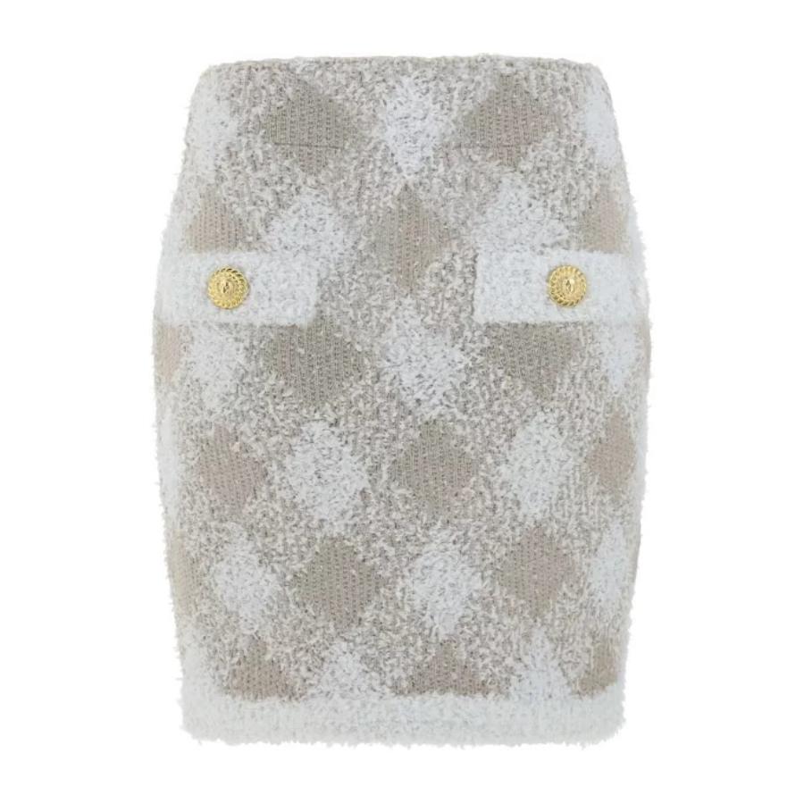 Balmain Check Pattern Ribbed Hem Mini Skirt by BALMAIN