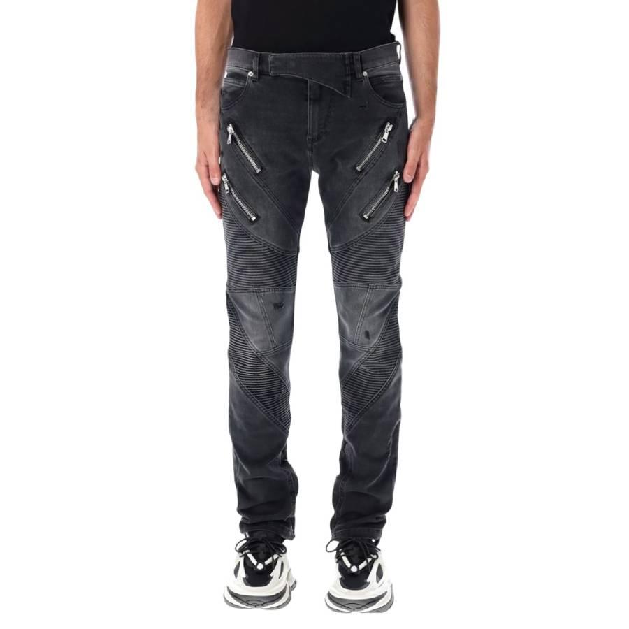 Balmain Faded Denim Biker Jeans by BALMAIN
